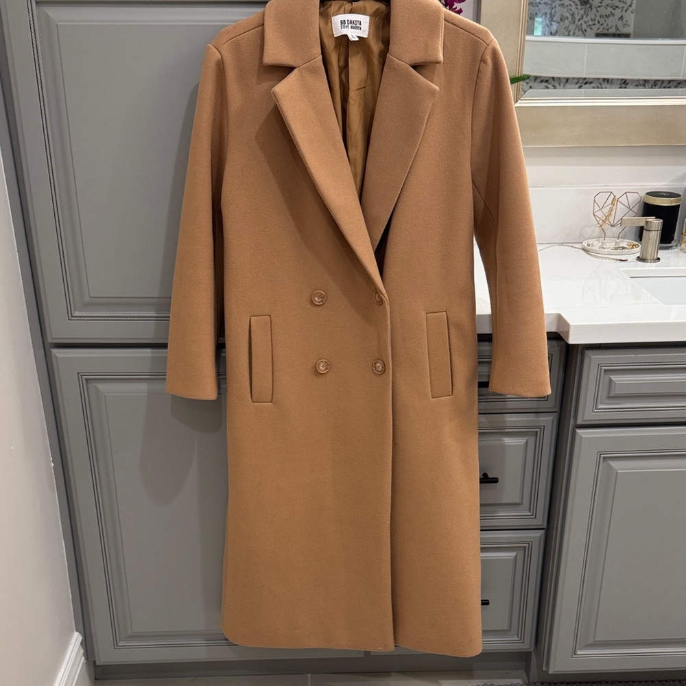BB Dakota Camel Double-Breasted Trench Coat - Picture 1 of 5